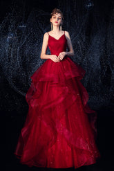 Burgundy Prom Dress Tulle Long Formal Evening Dress