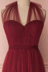 Burgundy Prom Dress Tulle Sweetheart Long Formal Evening Dress