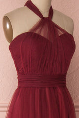 Burgundy Prom Dress Tulle Sweetheart Long Formal Evening Dress