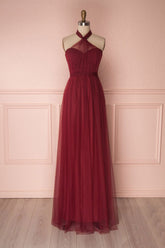 Burgundy Prom Dress Tulle Sweetheart Long Formal Evening Dress