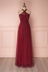 Burgundy Prom Dress Tulle Sweetheart Long Formal Evening Dress
