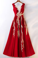 Burgundy Prom Dress V Neck Lace Long Formal Gown Evening Dress