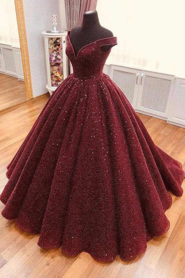 Burgundy Prom Dress V Neck Long Evening Dress