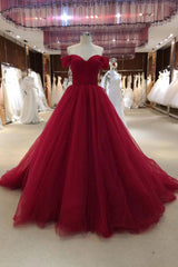 Burgundy Prom Dress V Neck Tulle Long Evening Dress