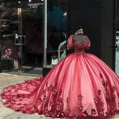 Burgundy Red Quinceanera Dresses 3D Flower Sweetheart Appliques Tulle Princess Ball Gown Sweet 15 16 Dresses