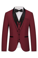 Burgundy Shawl Lapel Three Piece Wedding Suit