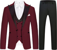 Burgundy Three Piece Peaked Lapel Prom Suit for Men
