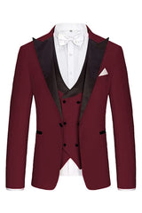 Burgundy Three Piece Peaked Lapel Prom Suit for Men