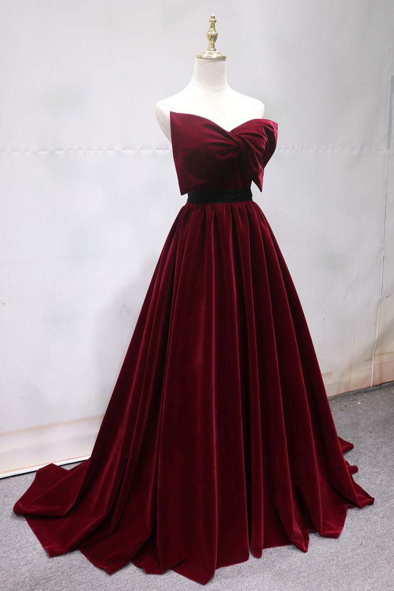 Burgundy Velvet Formal Dress Long Evening Dress
