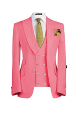 Candy Pink Three Piece Peaked Lapel Prom Suit