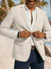 Casual Men's Tailored Fit Linen Blazer With Two Buttons