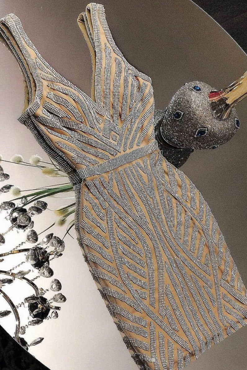 Champagne Beaded Homecoming Dress Bodycon Short Evening Dress