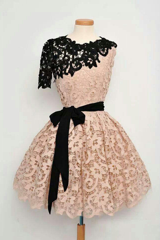 Champagne Homecoming Dress Lace Cute Short Party Cocktail Dress