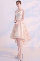 Champagne Homecoming Dress Lace High Low Evening Prom Dress