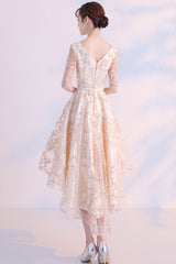 Champagne Homecoming Dress Lace High Low Evening Prom Dress