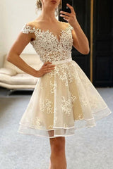 Champagne Homecoming Dress Lace Short Cocktail Evening Dress