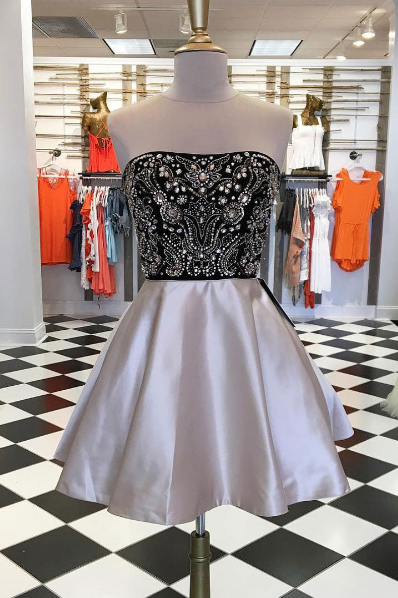 Champagne Homecoming Dress Sequin Beaded Short Party Cocktail Dress