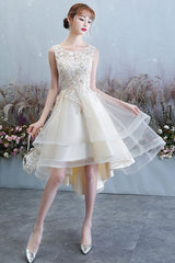 Champagne Homecoming Dress Tulle Lace High Low Short Party Cocktail Dress