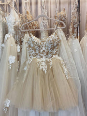 Champagne Homecoming Dress Tulle Lace Short Party Cocktail Dress