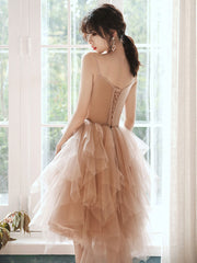 Champagne Homecoming Dress Tulle Lace Short Party Cocktail Dress