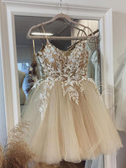 Champagne Homecoming Dress Tulle Lace Short Party Cocktail Dress