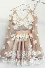 Champagne Homecoming Dress Tulle Lace Short Party Cocktail Dress