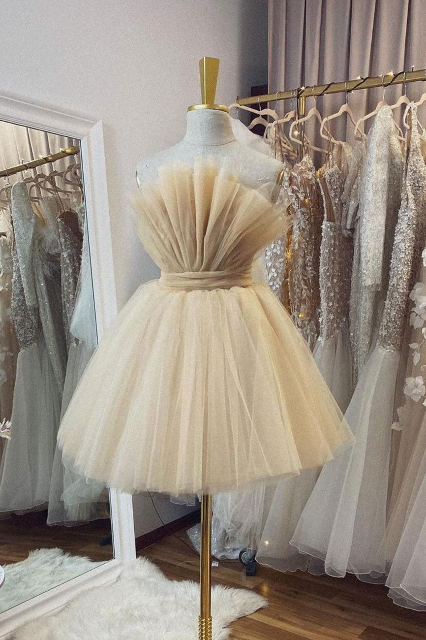Champagne Homecoming Dress Tulle Short Party Cocktail Dress