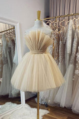 Champagne Homecoming Dress Tulle Short Party Cocktail Dress