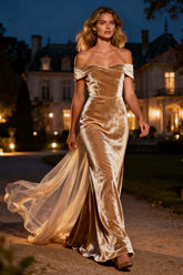 Dressystars Champagne Mermaid Velvet Off The Shoulder Long Holiday Party Dress With Cape