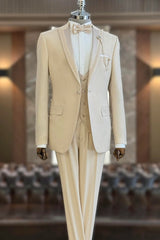 Champagne Peaked Lapel 3 Piece Wedding Men's Suit