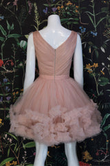 Champagne Pink Homecoming Dress Tulle Short Evening Dress