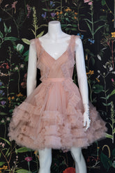 Champagne Pink Homecoming Dress Tulle Short Evening Dress