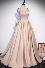 Champagne Prom Dress A Line Satin Long Formal Evening Dress