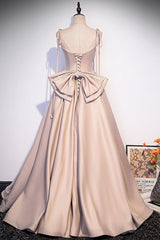 Champagne Prom Dress A Line Satin Long Formal Evening Dress