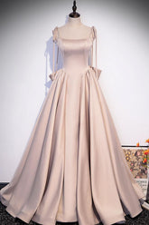 Champagne Prom Dress A Line Satin Long Formal Evening Dress