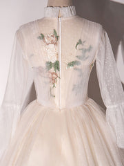 Champagne Prom Dress A Line Tulle Lace Long Formal Dress Evening Dress