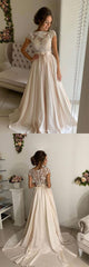 Champagne Prom Dress Lace Satin Long Formal Gown Evening Dress