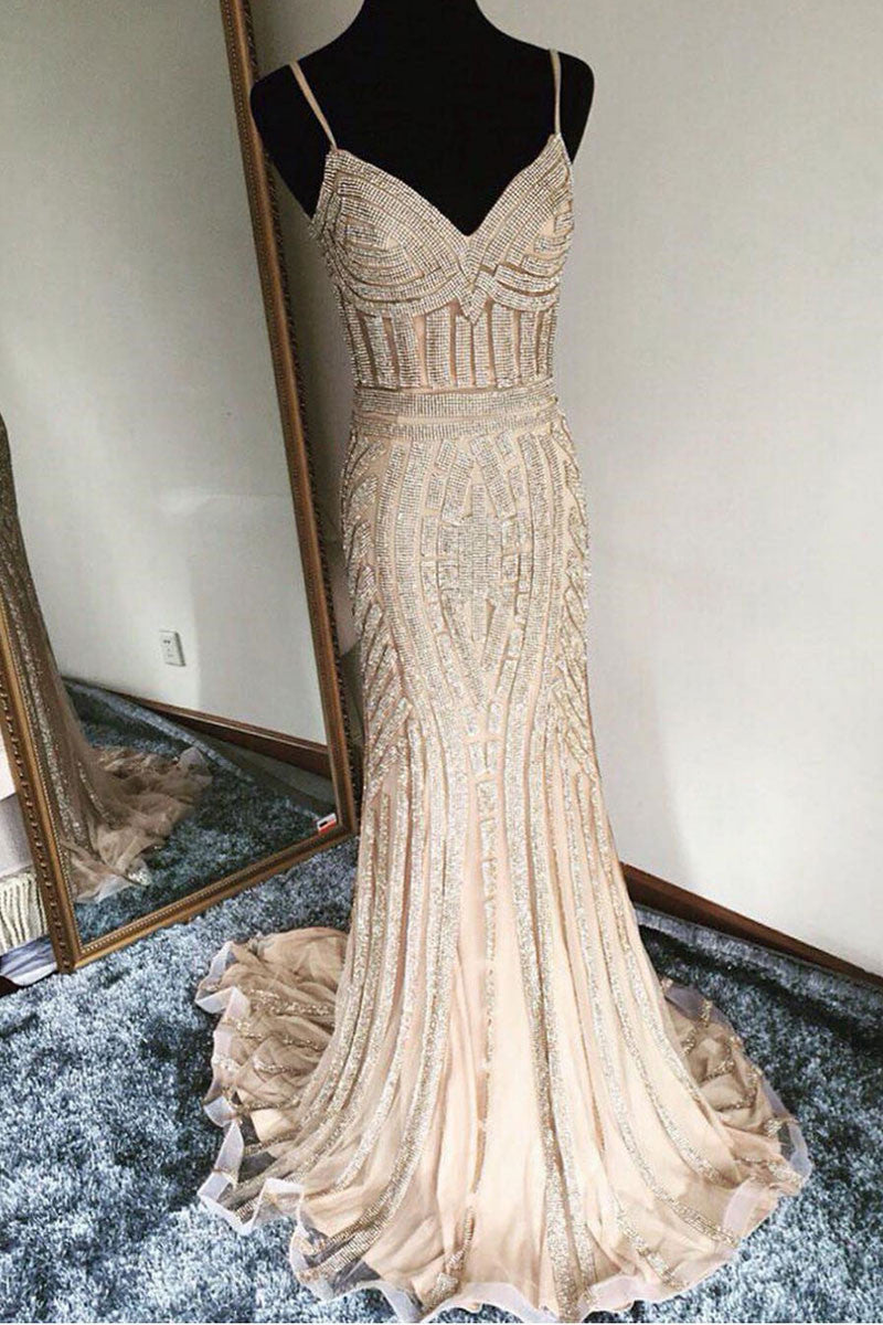 Champagne Prom Dress Mermaid Long Formal Evening Dress