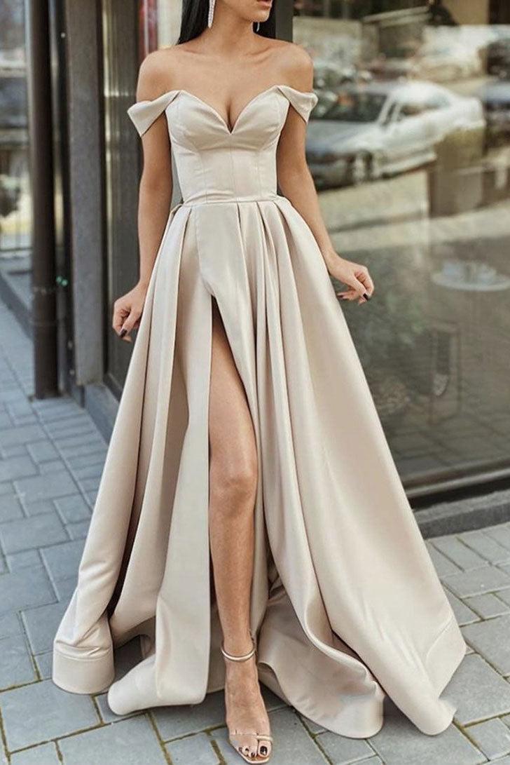 Champagne Prom Dress Satin Long Evening Dress