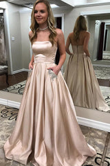 Champagne Prom Dress Satin Long Evening Dress
