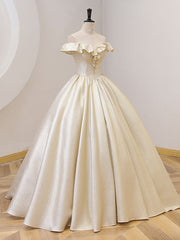 Champagne Prom Dress Satin Long Formal Evening Dress