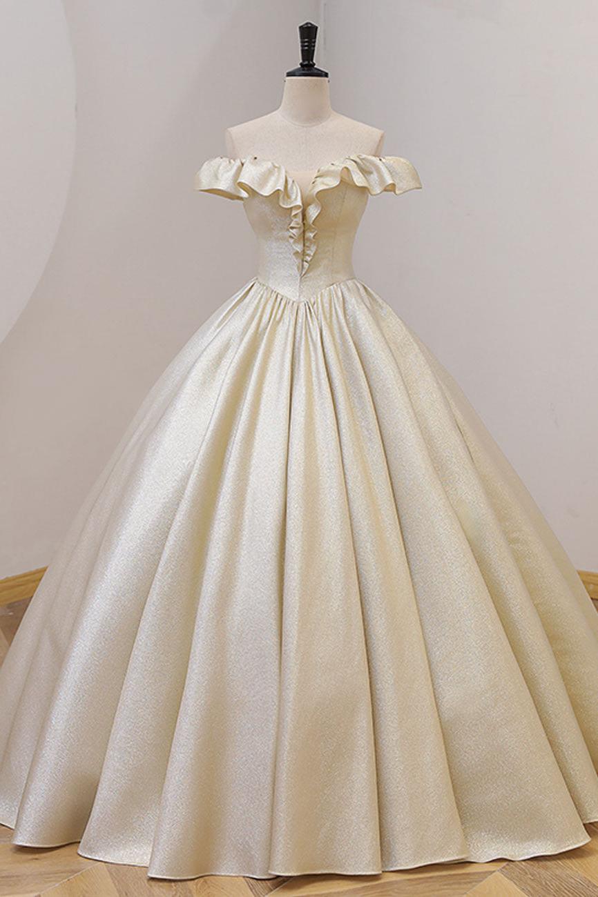 Champagne Prom Dress Satin Long Formal Evening Dress