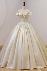 Champagne Prom Dress Satin Long Formal Evening Dress