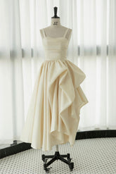 Champagne Prom Dress Satin Tea Length Formal Dress Evening Dress