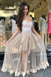 Champagne Prom Dress Sweetheart Tulle Lace Long Formal Dress Evening Dress