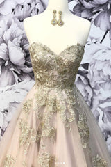 Champagne Prom Dress Sweetheart Tulle Lace Long Formal Gown Evening Dress