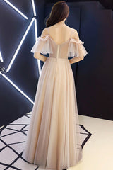 Champagne Prom Dress Sweetheart Tulle Lace Long Formal Gown Evening Dress