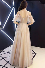 Champagne Prom Dress Sweetheart Tulle Lace Long Formal Gown Evening Dress
