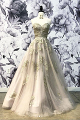 Champagne Prom Dress Sweetheart Tulle Lace Long Formal Gown Evening Dress