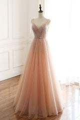 Champagne Prom Dress Tulle Beaded Sequin Long Formal Evening Dress